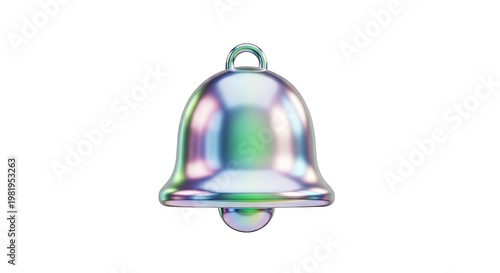 3D Iridescent Notification Bell Icon Isolated on White Background for Digital Alerts