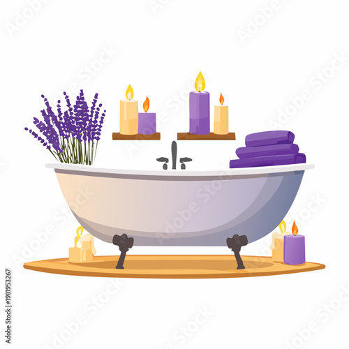 Badewanne mit Kerzen und Lavendelduft