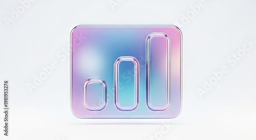 3D Iridescent Bar Chart Icon for Business Growth and Data Analytics Visualization on White Background