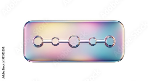 3D Iridescent Holographic Interface Button with Connected Nodes Progress Bar Isolated on White Background