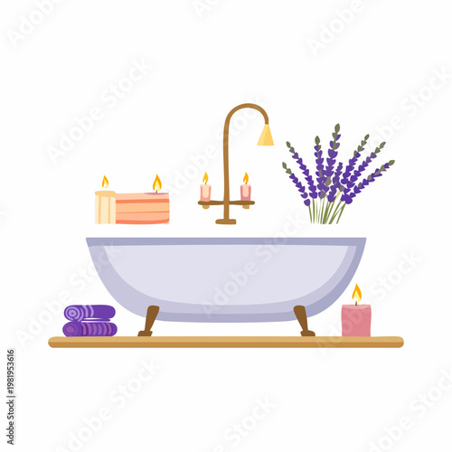 Badewanne mit Kerzen und Lavendelduft