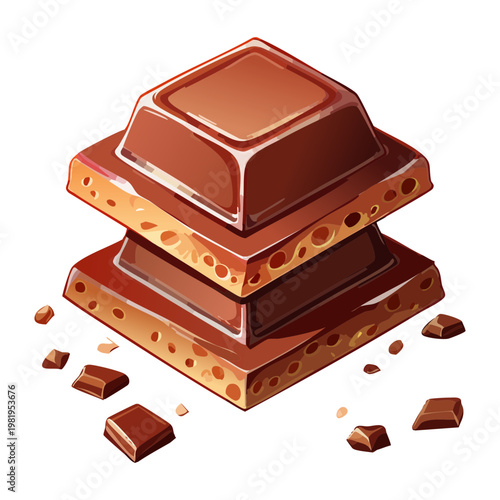 Dark chocolate cubes stacked for premium sweet snack and gourmet chocolate shop advertisement and branding - Vector Illustration