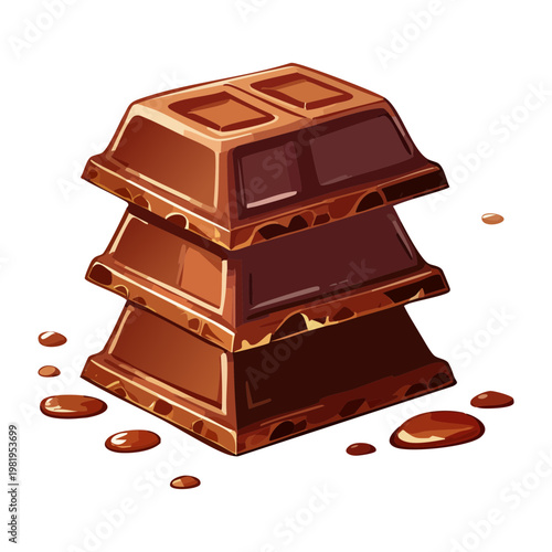 Stack of dark chocolate pieces for sweet dessert snack and gourmet confectionery shop branding - Vector Illustration