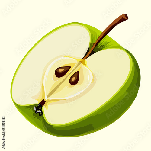 Sliced green apple for healthy snack and organic fruit salad ingredients for nutritious diet - Vector Illustration
