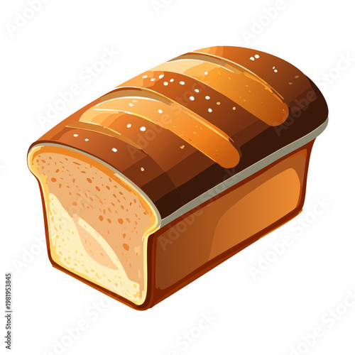 Loaf of fresh white bread with golden crust for bakery shop and healthy breakfast toast - Vector Illustration