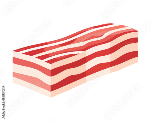 Fresh raw pork meat slice with skin and fat for traditional cooking and meat recipes - Vector Illustration