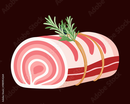 Group of raw bacon strips for crispy frying and adding savory taste to various meals - Vector Illustration