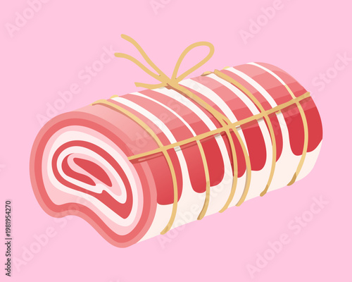Rolled meat tied with string for roasting and preparing delicious traditional savory gourmet dinner dishes - Vector Illustration