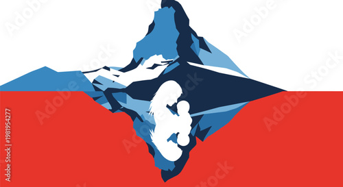 Mountain peak silhouette in blue white and red.