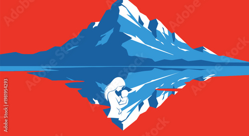 Blue Mountain Peak With Snow Cap Silhouette.