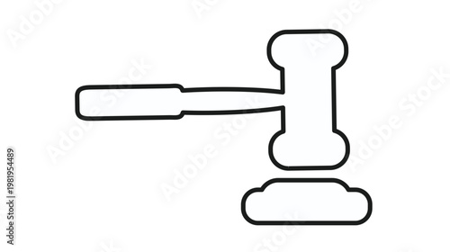 Black outline vector icon of a judge's gavel and sound block, representing law, justice, court proceedings, and legal authority. Minimalist line art illustration for legal, auction, and bidding.