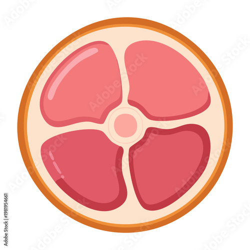 Thick round cut of premium ham meat for grilling and frying in delicious breakfast or gourmet dinner - Vector Illustration