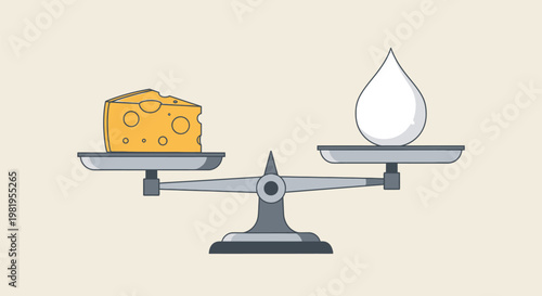 Cheese On Balance Scale With Weight Illustration.