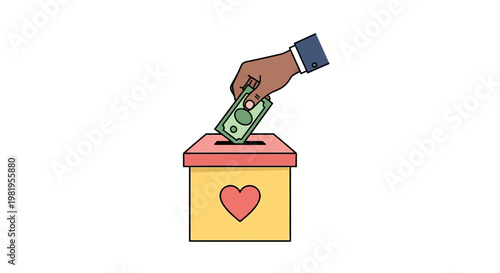 Hand Donating Money to Charity Box with Heart Symbol