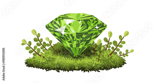 Green Gemstone on Mossy Ground with Small Plants