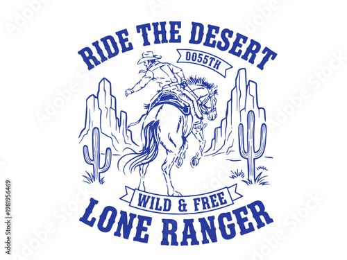 Fotografie Retro style cowboy riding horse in desert