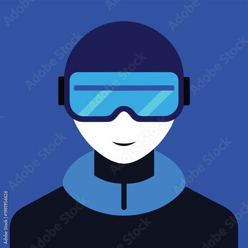 Blue ski goggles and helmet on a person