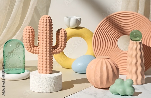 Pastel Abstract Still Life with Geometric Shapes and Modern Decorative Objects – Minimal Art Composition