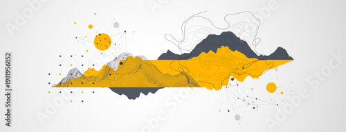 Trendy abstract wireframe background. Mountain art elements. Surface illustration. Vector.
