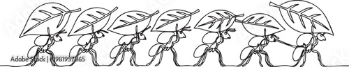Line of ants carrying leaves illustration with carrying teamwork wildlife