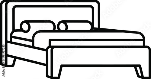 Minimalist line art icon of a modern bed with pillows