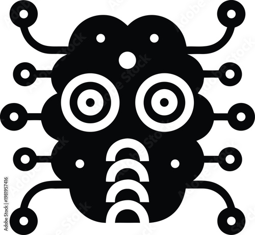 Black robot face with circuit board details