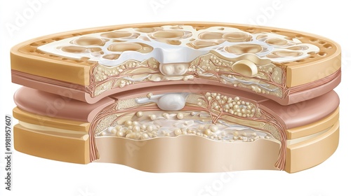 spinal. Diagrammatic cross-section of spinal disc protrusion, medical illustration. STEM education sheets, lab safety posters, designed for STEM education and laboratory safety posters.