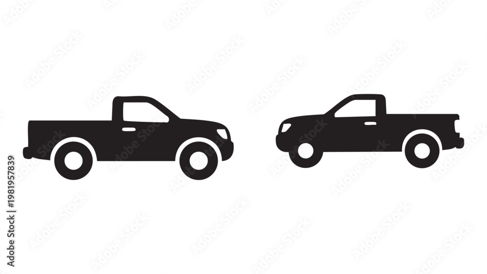 Naklejka premium Two pickup truck silhouettes side by side on a white background