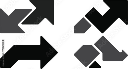 Multiple sets of directional arrows indicating movement flow and navigation paths for various industrial user interfaces