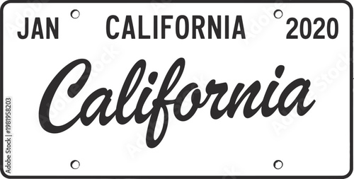 Official California vehicle license plate featuring state text with January two thousand twenty registration renewal decal