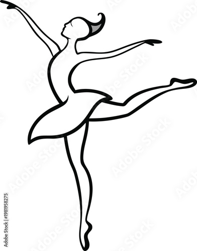 Black line of a dancing ballerina in a graceful pose line black white