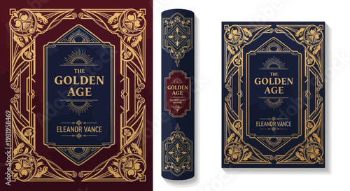Elegant Art Deco Book Cover Design with Golden Ornate Frame