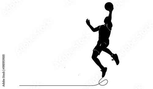 Basketball player jumping for a dunk silhouette