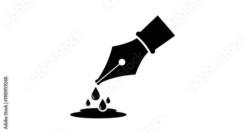 Fountain Pen Nib with Ink Drops.