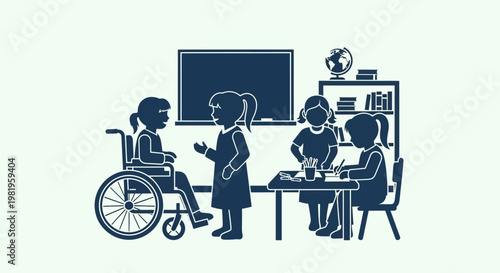 People with disability in classroom setting.