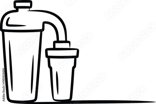 Professional bartender cocktail shaker pouring a mixed drink into a small serving glass for drink preparation