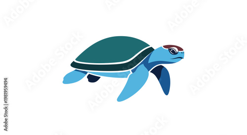 Stylized blue sea turtle swimming