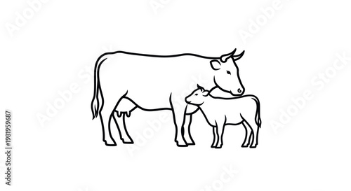 Simple line art of a cow and calf standing together