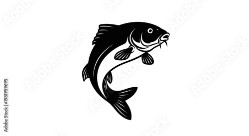 Bold Graphic Illustration of a Jumping Carp Fish Design