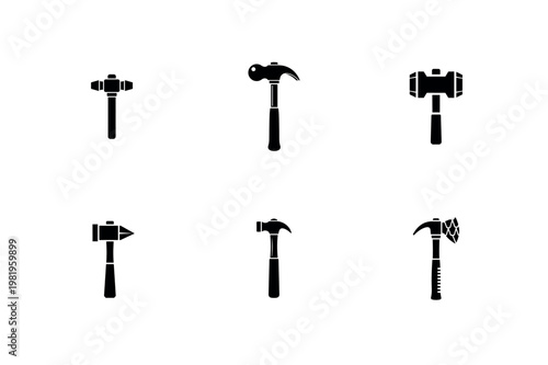 Construction Hammer and Mallet Silhouette Vector Icon Set