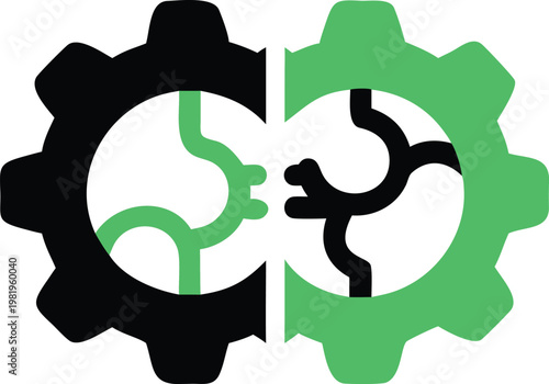 Black and green gear with puzzle pieces inside