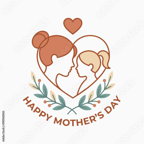 Minimalist Mother and Daughter Heart Illustration