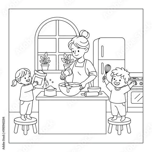 Mother comforting child on sofa with toy robot in calm home scene coloring page