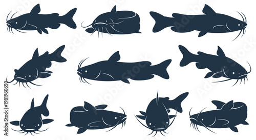 Catfish Silhouette Collection: Various Poses of Freshwater Fish