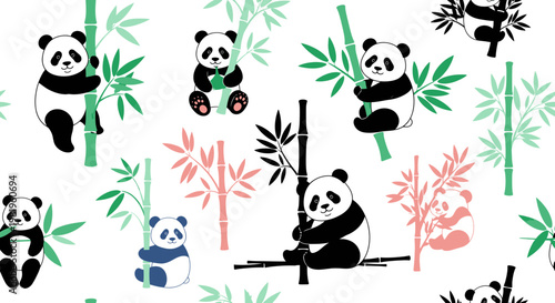 Cute Panda Bear Bamboo Forest Pattern