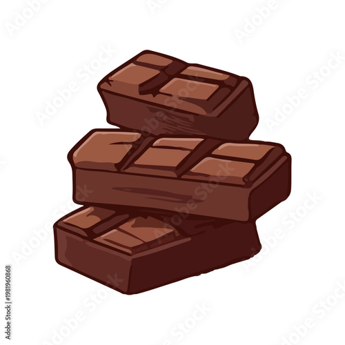Stack of Dark Chocolate Bar Pieces Illustration Isolated on White