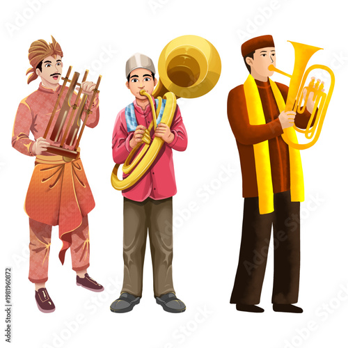 Traditional Betawi Tanjidor Musical Group Illustration