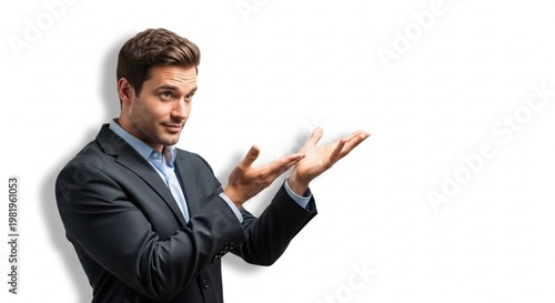 businessman pointing up
