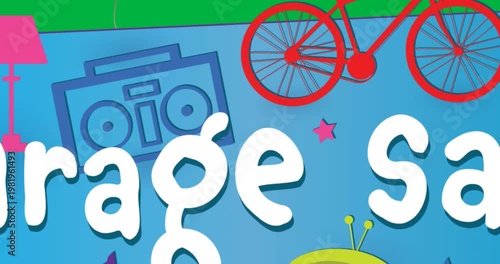 Crop starting on cyan panning showing Garage sale panel zooming returning transparent showing items