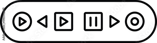 Set of media player control buttons featuring play pause stop and record functions for digital interfaces